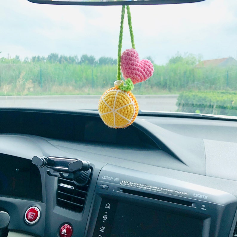 Cute Car Mirror Hanging Orange Heart Love Fruit Car Interior Rear View