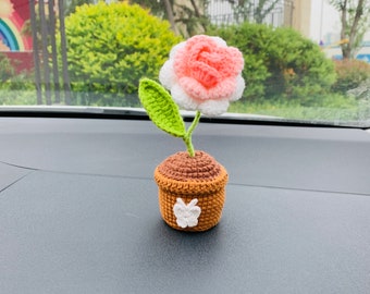 Handmade crochet Cute pink rose Car Accessories, home table decor car Dashboard Decor for women housewarming
