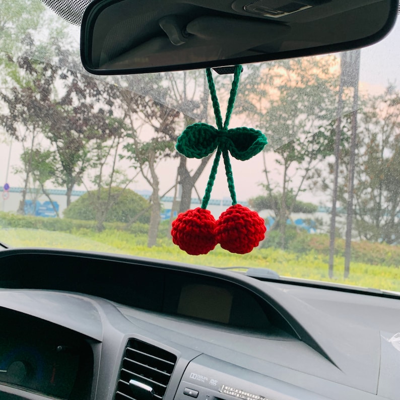 Cute Cherry Crochet Car Mirror Hanging Accessories for Women Etsy