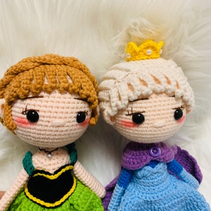 10 inches Crochet Elsa Anna Princess Doll, Handmade Disney Inspired ice Princess Amigurumi Doll Gift image 1