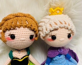 10 inches Crochet Elsa Anna Princess Doll, Handmade Disney Inspired ice Princess Amigurumi Doll Gift