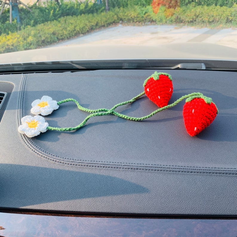 Cute Strawberry Flower Car Accessories Mirror Hanging Charm Etsy