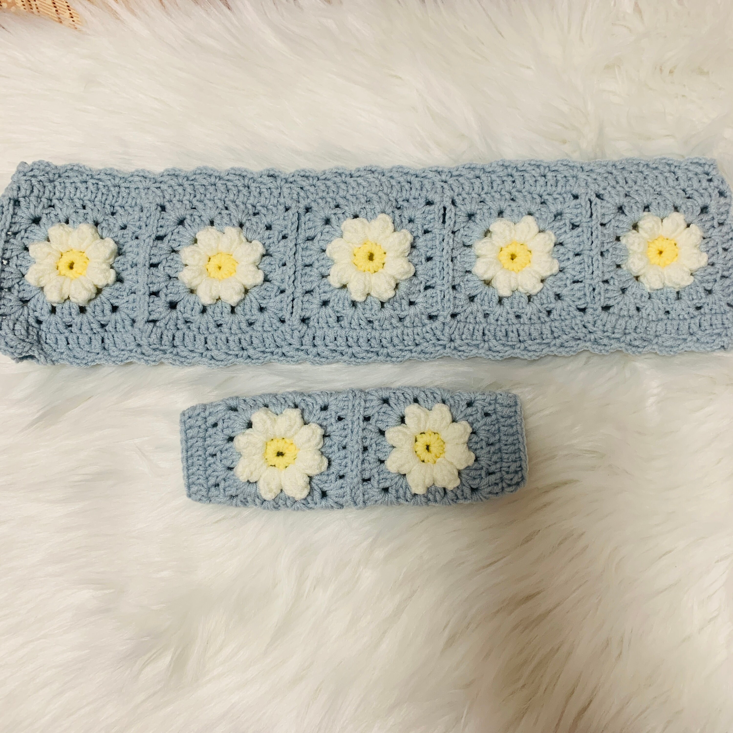 Lenkradhülle für Damen, Gehäkelte Daisy Blumen Sicherheitsgurthülle, AutoZubehör Dekoration