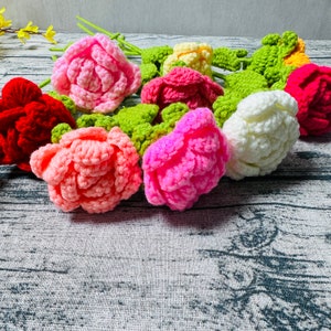 Crochet flowers Rose flower ornaments, Handmade knitted Flower Bouquet A bunch of flower Anniversary Home Decor Valentine's Gift for her image 9