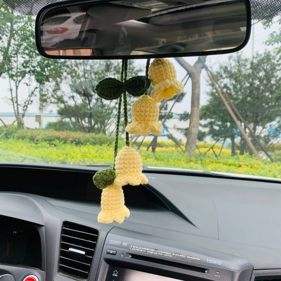 Mignon muguet fleur miroir de voiture breloque suspendue décor de fruits  adolescents rétroviseur intérieur accessoires de voiture pour femmes -   France