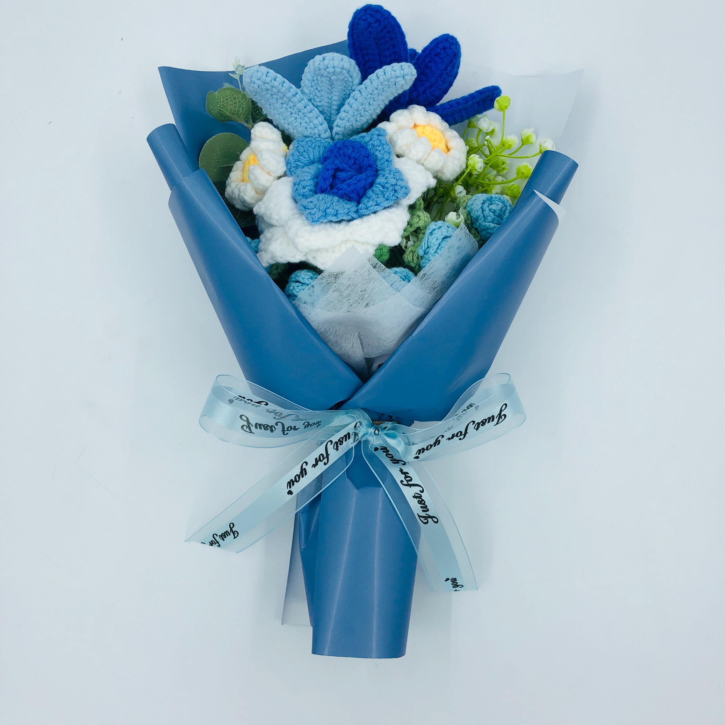Crochet Flowers, Blue Rose Tulip Flower Ornaments, Cute A Bunch of