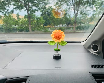 Décoration Voiture Tournesol Crocheté - Smiley Mobile Pour Tableau De Bord, Maison, Bureau - WPPQWP