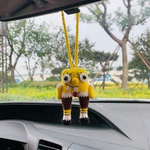 Cute Spongebob Car Mirror Hanging Flower Decor Teens Interior Rear View Mirror Accessories for Women Charm Fruit