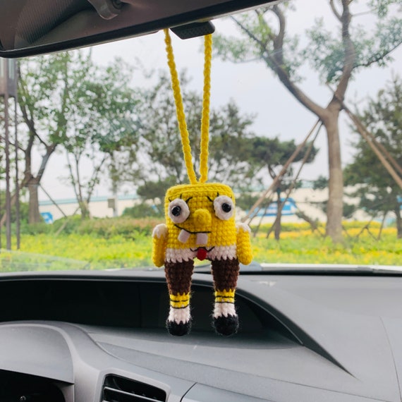 Cute Spongebob Car Mirror Hanging Flower Decor Teens Interior Rear View  Mirror Accessories for Women Charm Fruit 