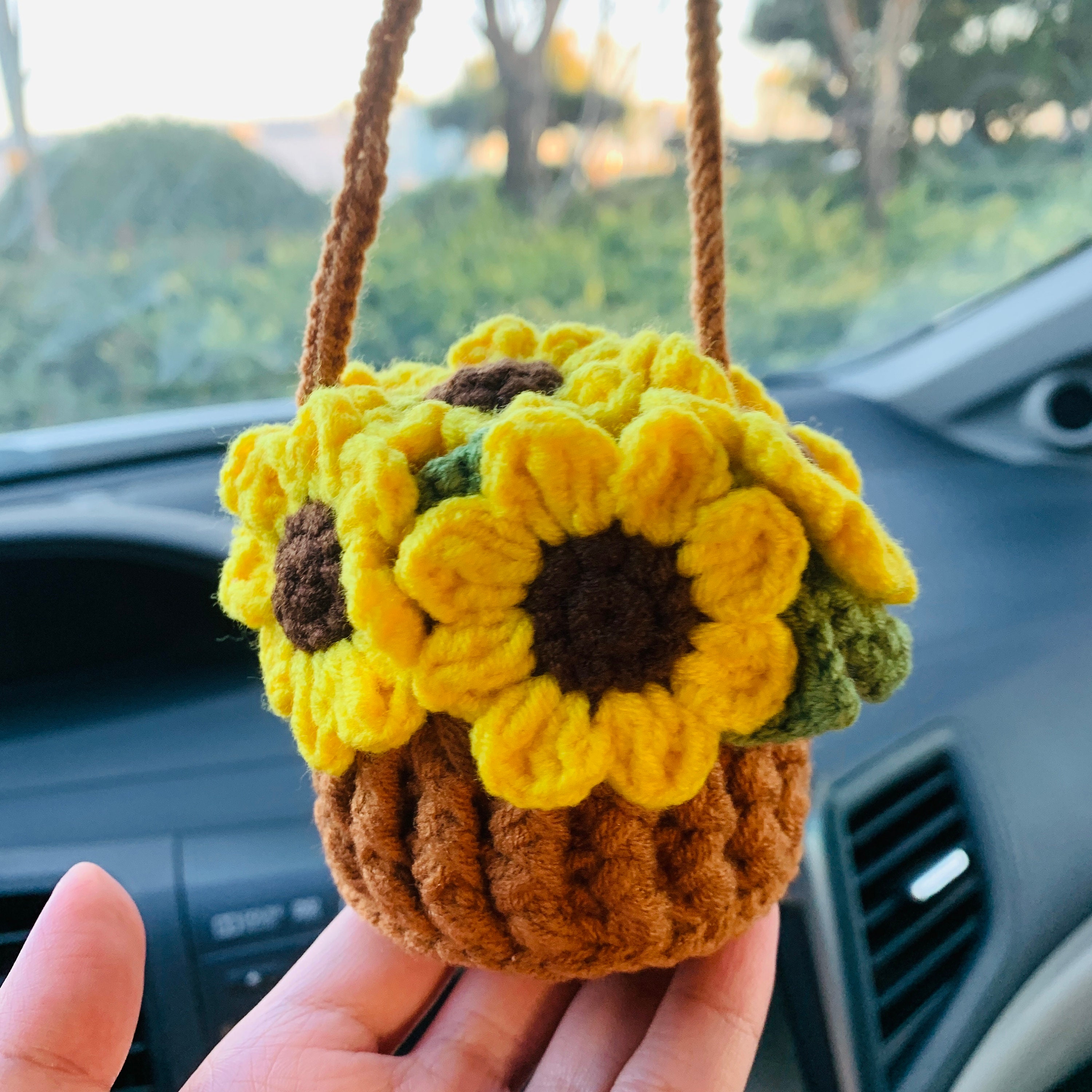 Crochet Cute Sunflower Basket Kawaii Car Mirror Hanging Charm Fruit Decor  Teens Interior Rear View Mirror Car Accessories for Women -  Israel