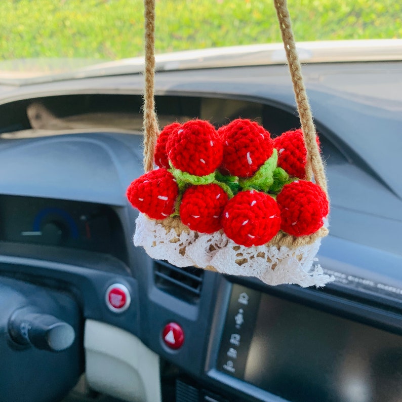 Cute Car Mirror Hanging Mini Strawberry Flower Interior Rear Etsy