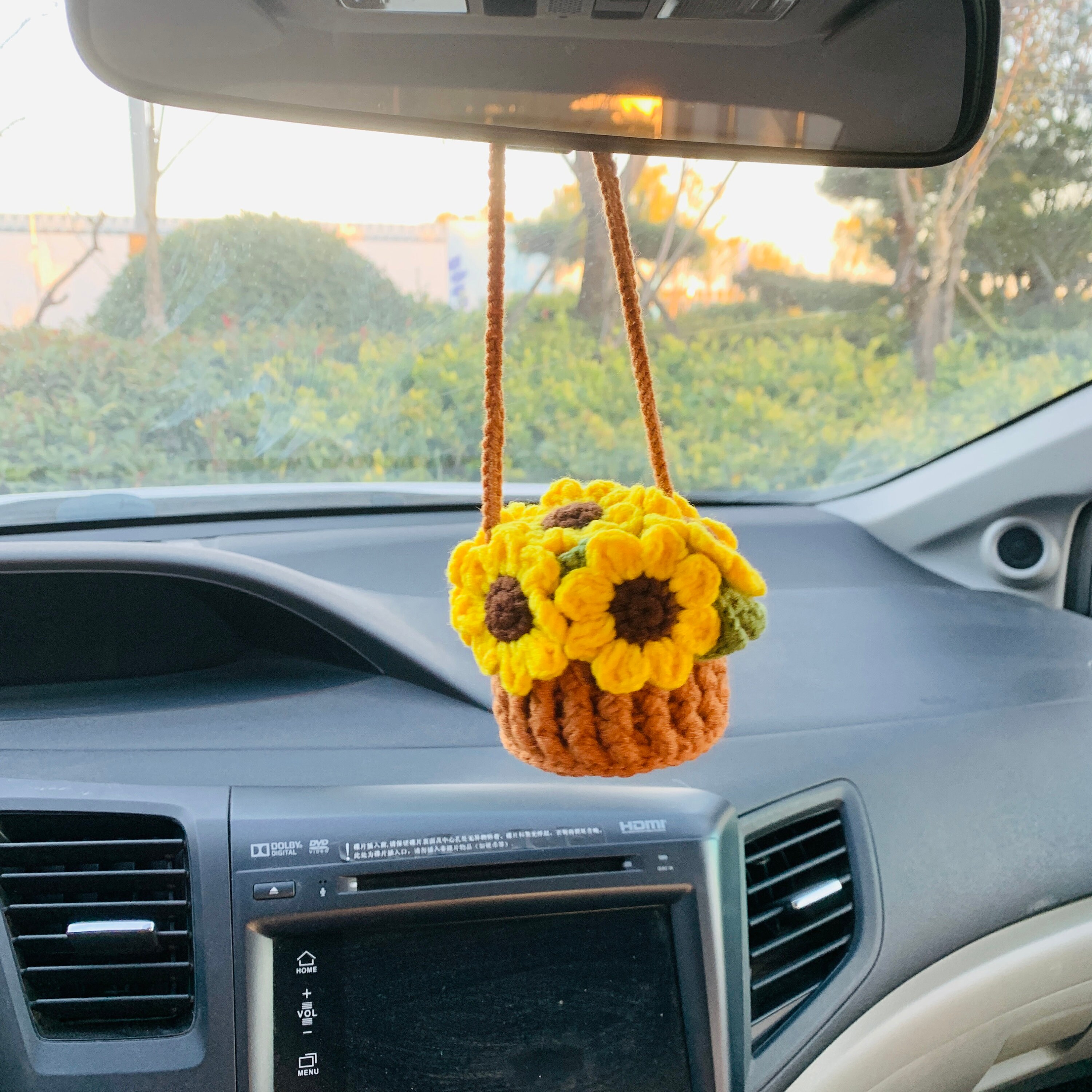 Cute Car Accessories Mirror Hanging Fluffy Sunny Doll Cute Charm