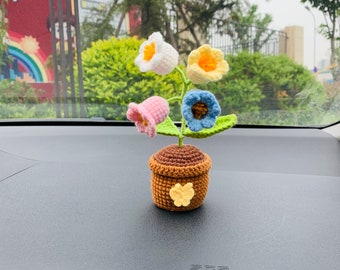 Handmade crochet Cute rainbow Lily of the valley Car Accessories, home table decor car Dashboard Decor for women housewarming