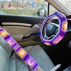 Coprivolante Copri cintura di sicurezza a forma di stella viola all'uncinetto, decorazioni per accessori auto per donne