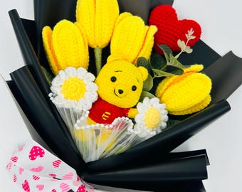 Crochet Pooh Winnie Banquet, handmade Flower for Mother, Friend Thanksgiving Wedding Flowers Bridal Flowers, Graduation Gift