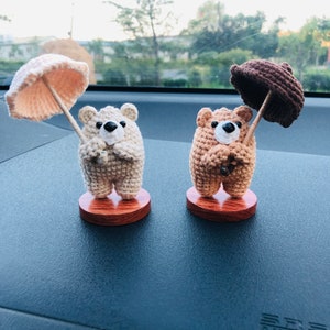 Handmade crochet Cute Umbrella Bear Car Accessories Interior Dashboard Decor for women