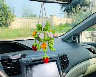 Aazon.co: Cute Crochet Flower Car Decor - Handade Knitted Daisy Rear View Irror Hanging