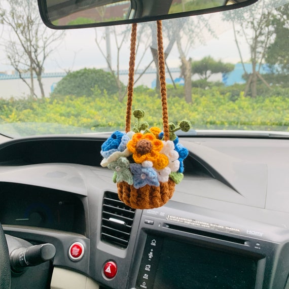 Cute Flower Basket Cute Flower Car Mirror Hanging Charm Fruit Decor Teens Interior  Rear View Mirror Car Accessories for Women 