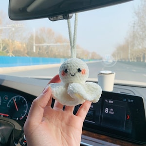 Cute Car Accessories Mirror Hanging fluffy Sunny Doll cute Charm Fruit Decor flower car Teens Interior Rear View Mirror for Women