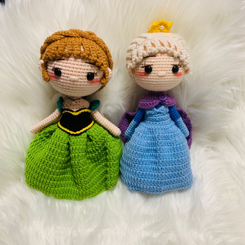 10 inches Crochet Elsa Anna Princess Doll, Handmade Disney Inspired ice Princess Amigurumi Doll Gift image 2