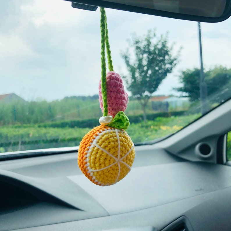 Cute Car Mirror Hanging Orange Heart Love Fruit Car Interior Rear View