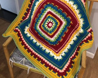 Handmade Crochet Patchwork Blanket and Pillow Cover, Granny Square Crochet Throw, Cozy Handmade Home Decor, Boho Style Gift