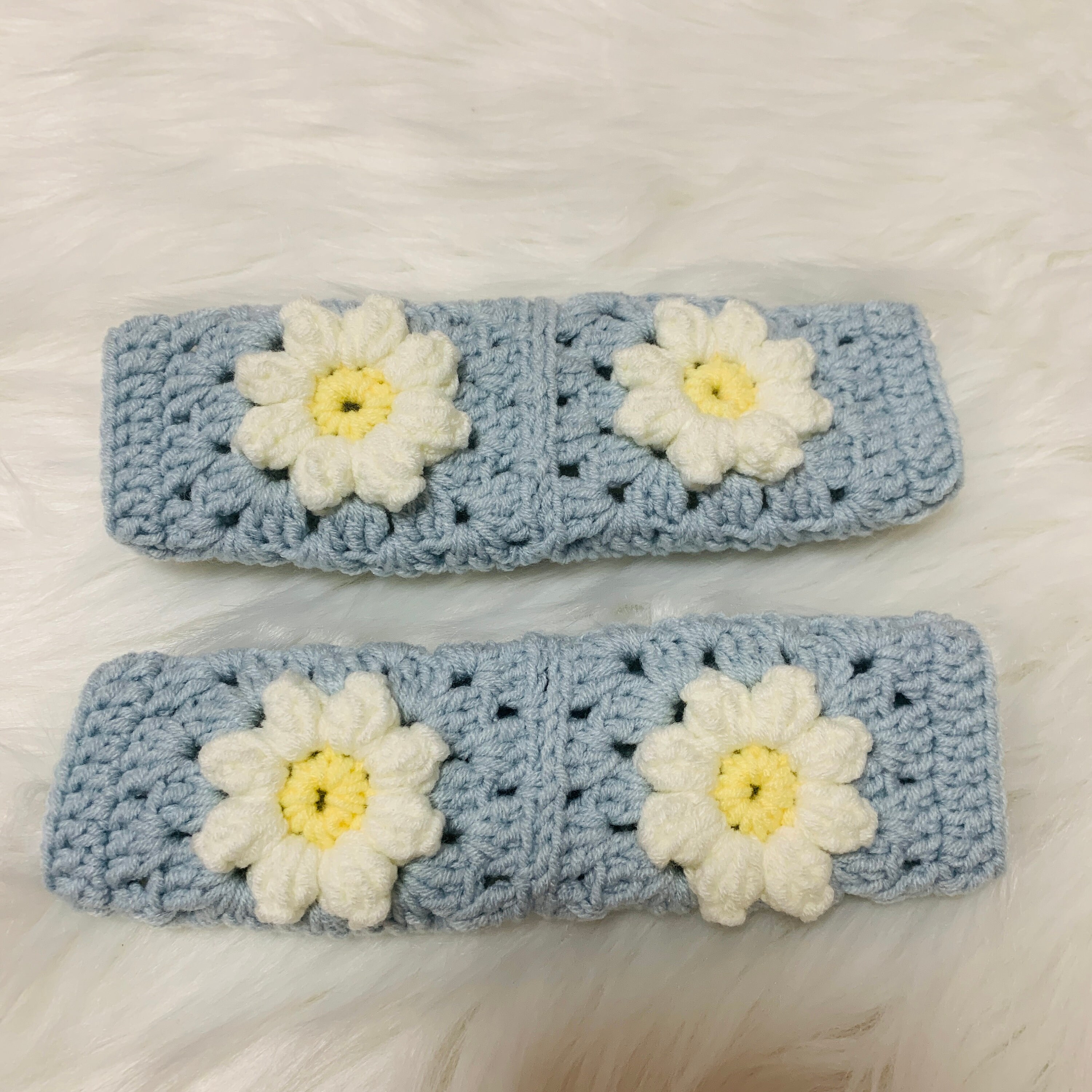 Lenkradhülle für Damen, Gehäkelte Daisy Blumen Sicherheitsgurthülle, AutoZubehör Dekoration