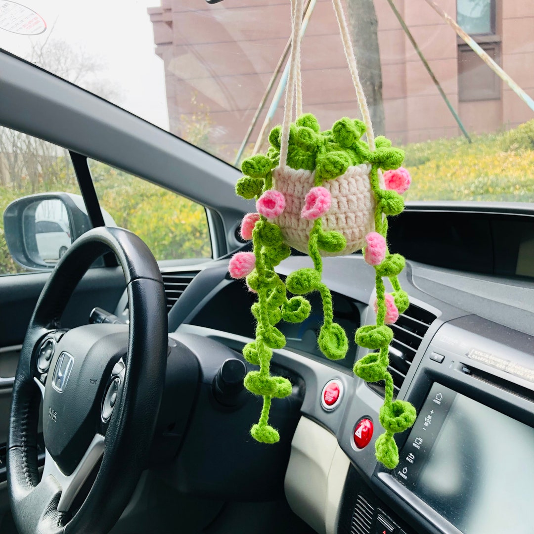 Cute Car Mirror Hanging Bracketplant Chlorophytum Comosum Pink Flower
