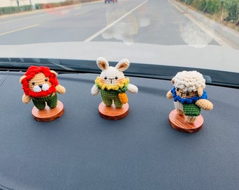Handmade crochet Cute bunny Lion animal Car Accessories, car Dashboard Decor for women Teens Interior decor