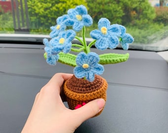 Handgemaakt gehaakt schattig vergeet-mij-nietje auto-accessoires, interieur tafeldecor auto dashboarddecor voor dames housewarming