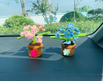 Handmade crochet Cute  forget-me-not Car Accessories car Dashboard Decor car interior products for women