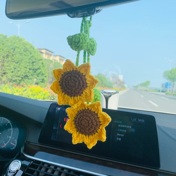 Accesorios de girasol para mujer, espejo de coche colgante para  adolescentes, espejo retrovisor Interior, decoración de flores, abalorio -   México