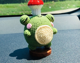 Handmade crochet Cute Frog mushroom Car Accessories, sunflower car Dashboard Decor for women