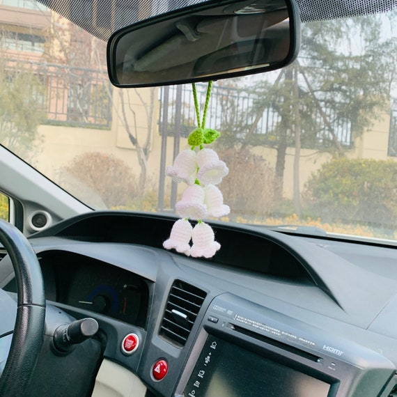 Mignon muguet fleur miroir de voiture breloque suspendue décor de fruits  adolescents rétroviseur intérieur accessoires de voiture pour femmes -   France