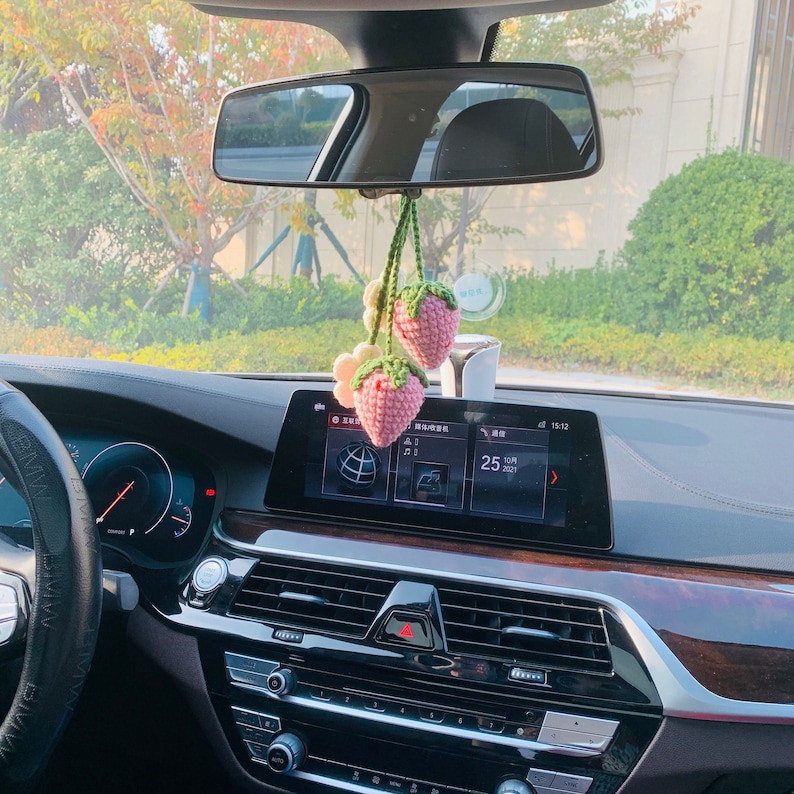 Cute Strawberry Flower Car Accessories Mirror Hanging Charm Etsy