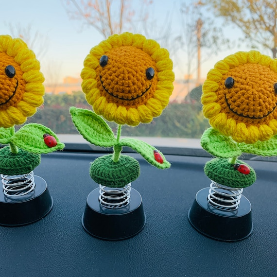 Handgemachte häkeln Sonnenblume Auto Zubehör Smiley süße Blume