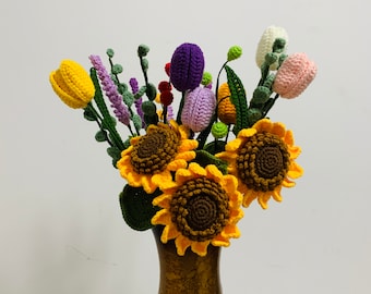 Crochet Sunflower Eucalyptus Tulip berry ball Lavender a bunch of flowers for girlfriends/mothers/lovers/friends artifact handicraft