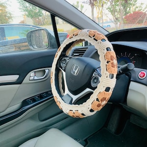 Funda de volante para mujer, bonita funda de crochet para el interior del coche, accesorios decorativos para el coche