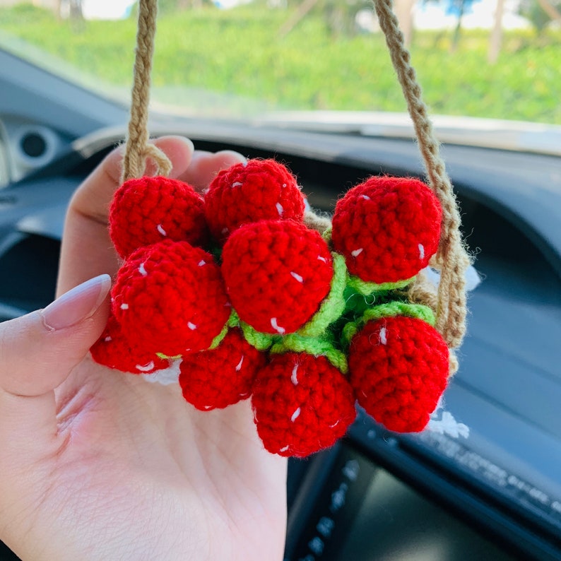 Cute Car Mirror Hanging Mini Strawberry Flower Interior Rear Etsy