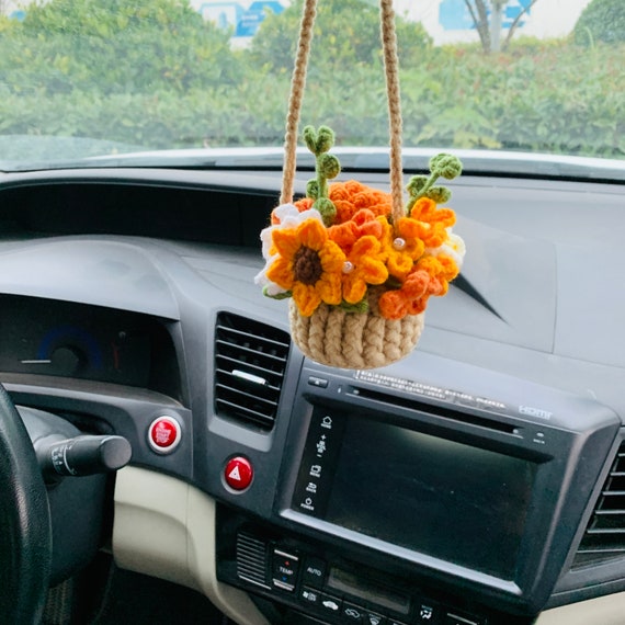 2pcs Waffle Flower Car Mirror Hanging Accessories, Crochet Rainbow Flower  Car Rear View Mirror Accessories, Car Interior Accessory for Women -   Norway