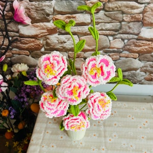 手作りかぎ針編みの牡丹鉢植え飾り花ホームデコレーション工芸品手工芸かわいいあみぐるみ彼女への新築祝いの贈り物