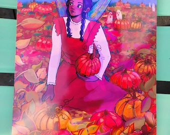 Fairy in a Pumpkin Patch - 8 x 10 art print