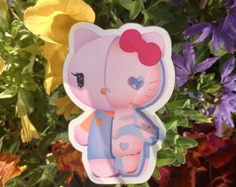 Hello Kitten Goth Kawaii Sticker: Handmade Vinyl Anime Decal