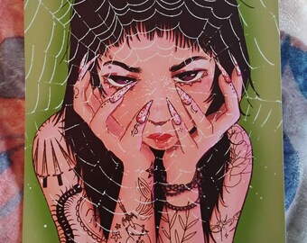 Stuck in Your Web - gothic alt spiderweb tattooed goth girl illustration