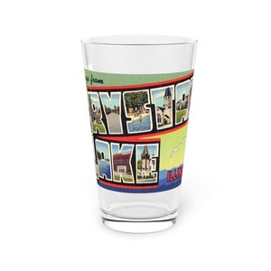 Saludos desde Crystal Lake Illinois Big Large Letter Postcard Pint Glass