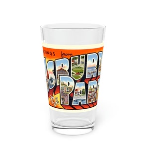 Groeten uit Asbury Park, New Jersey NJ Pint Glass ~ Digitaal gerestaureerd ansichtkaartontwerp