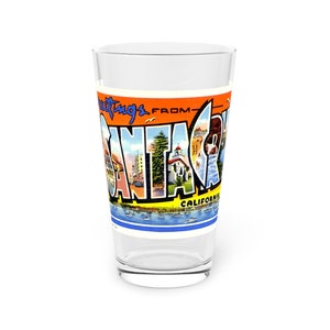 Saudações de Santa Cruz, Califórnia CA Pint Glass ~ Design de cartão postal restaurado digitalmente