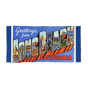 Telo mare Long Beach Cal ~ Storico 'saluti da' design vintage, realizzato negli Stati Uniti