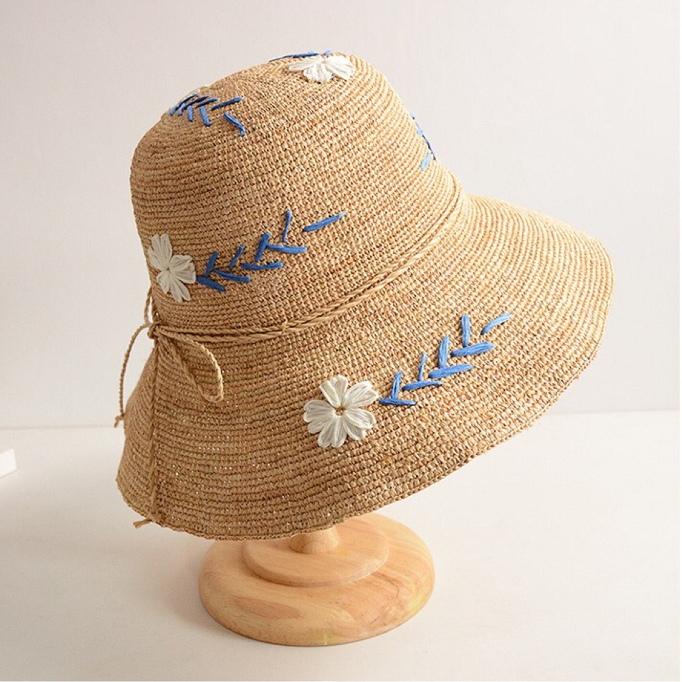 Original Hand-Woven Raffia hat-hand-embroidered flowers-sun Beach hat-summer fresh-gift for Women-