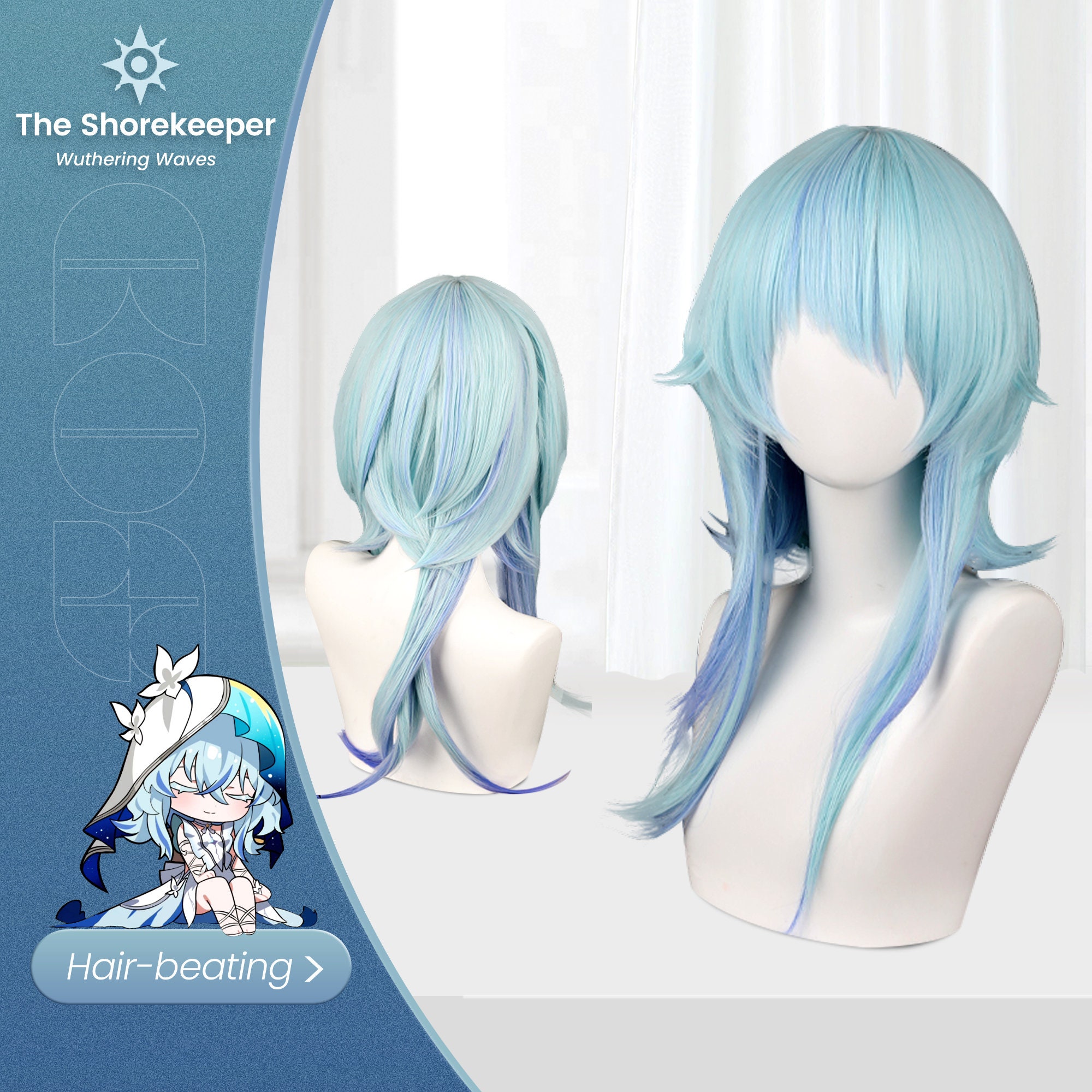Wuthering Waves The Shorekeeper handmade cosplay wig hair | The Shorekeeper wig | Halloween Christmas gift for girl women  boy | blue wig